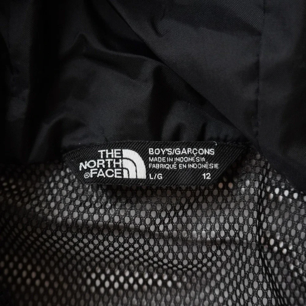 The North Face Boys Large 12 Hooded Windbreaker Jacket Black Grey Full Zip Mesh